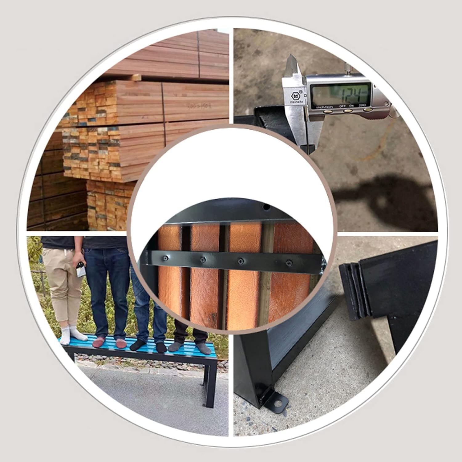 Metal Backless Bench With Wooden Strips / Indoor.outdoor /three sitter