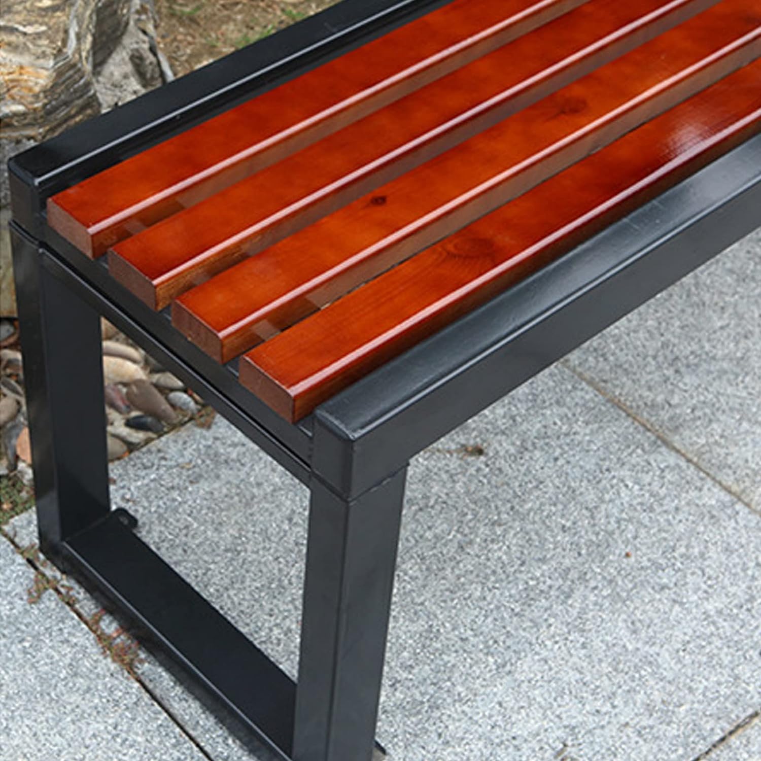Metal Backless Bench With Wooden Strips / Indoor.outdoor /three sitter