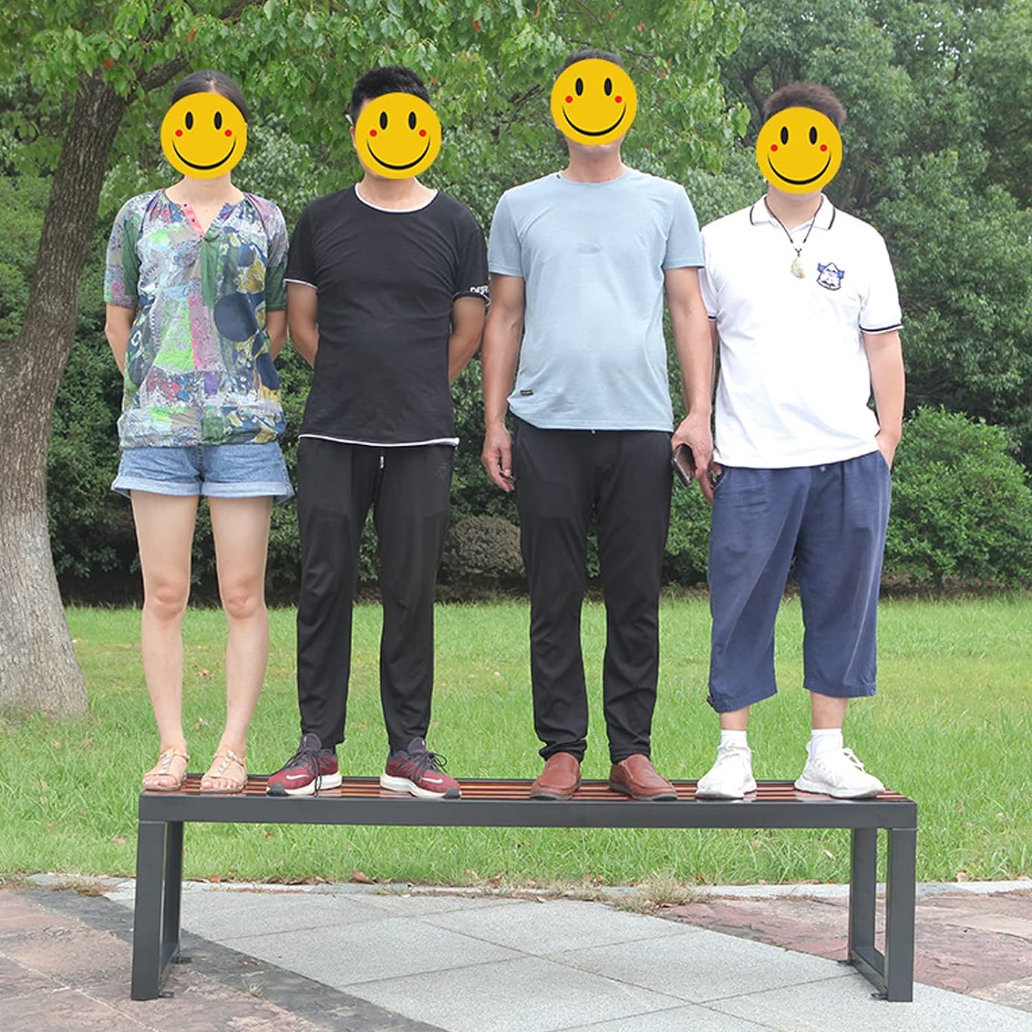 Metal Backless Bench With Wooden Strips / Indoor.outdoor /three sitter