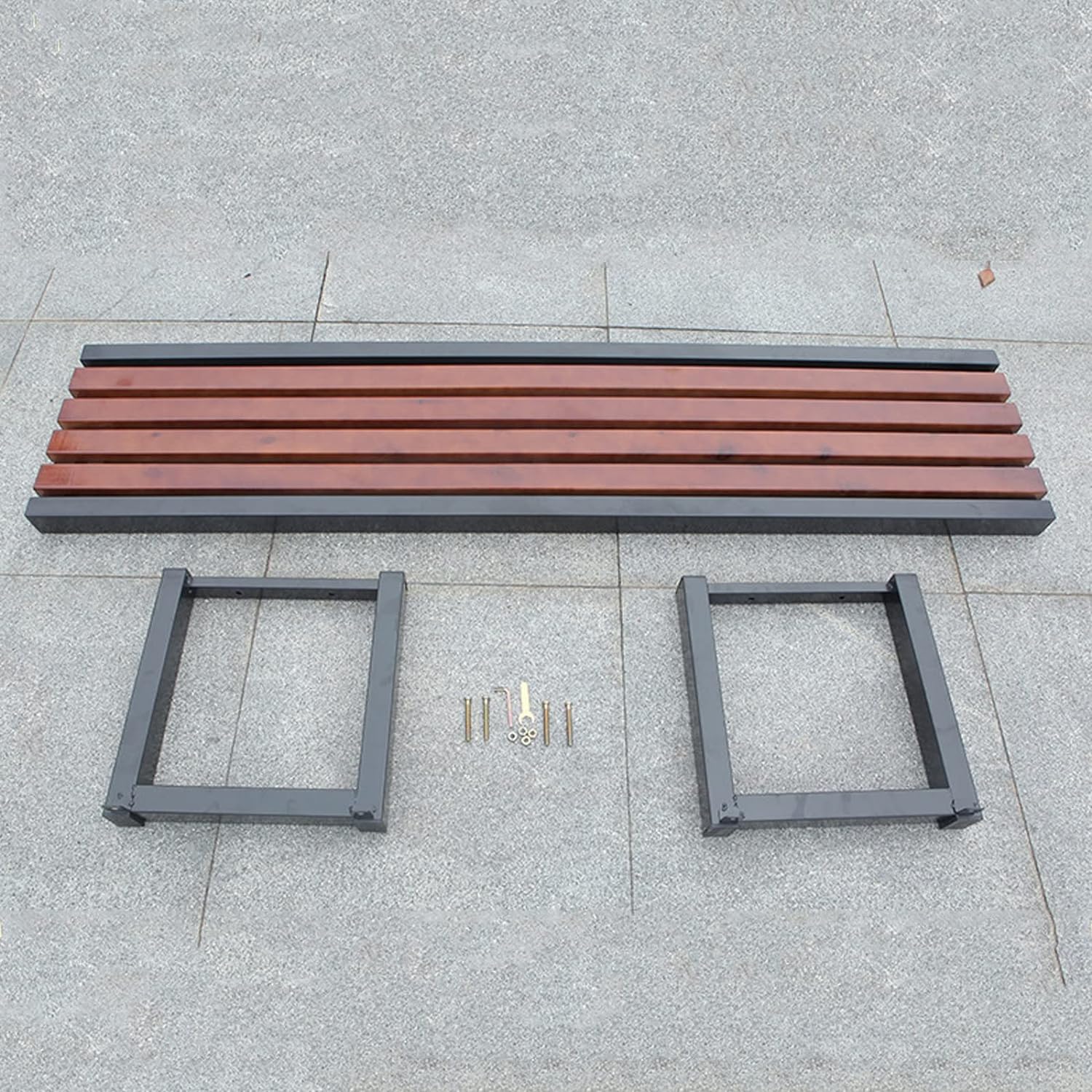 Metal Backless Bench With Wooden Strips / Indoor.outdoor /three sitter