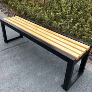 Metal Backless Bench With Wooden Strips / Indoor.outdoor /three sitter